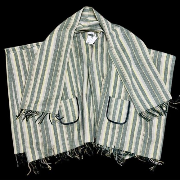 Jonathan Simkhai Sz S Poncho Cypress Green Stripe Scarf Coat Cape Luxury Western - Picture 2 of 7
